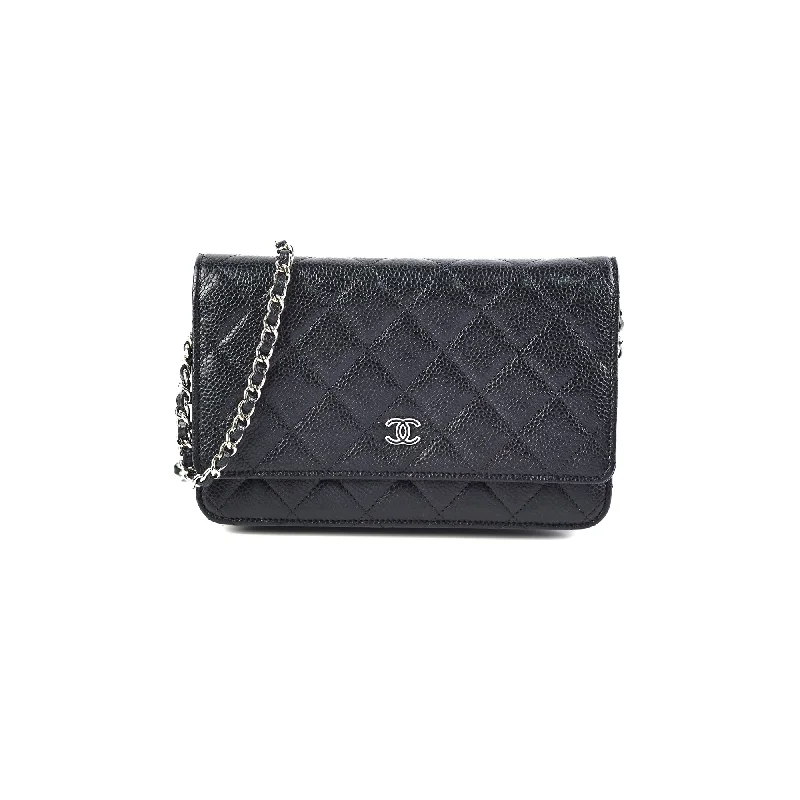 Durable blue work handbag-Chanel Wallet On Chain WOC Caviar Black Bag