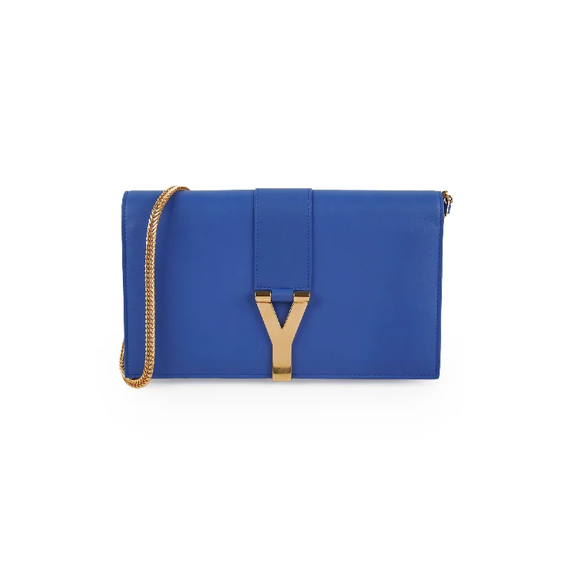 Soft grey summer handbag-Saint Laurent Blue Ligne Y Clutch