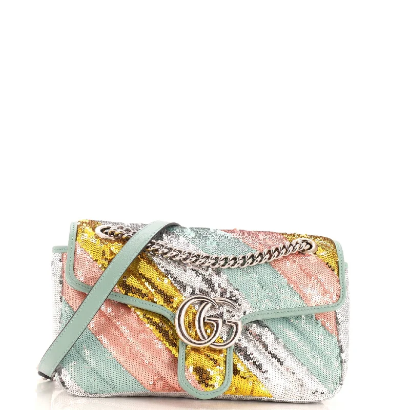 Casual floral crossbody bag-GG Marmont Flap Bag Diagonal Quilted Sequins Small