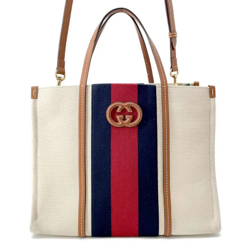 Elegant cream tote bag-Gucci blue  Color Canvas Leather Shoulder Bag Tote Bag (Pre-Owned)