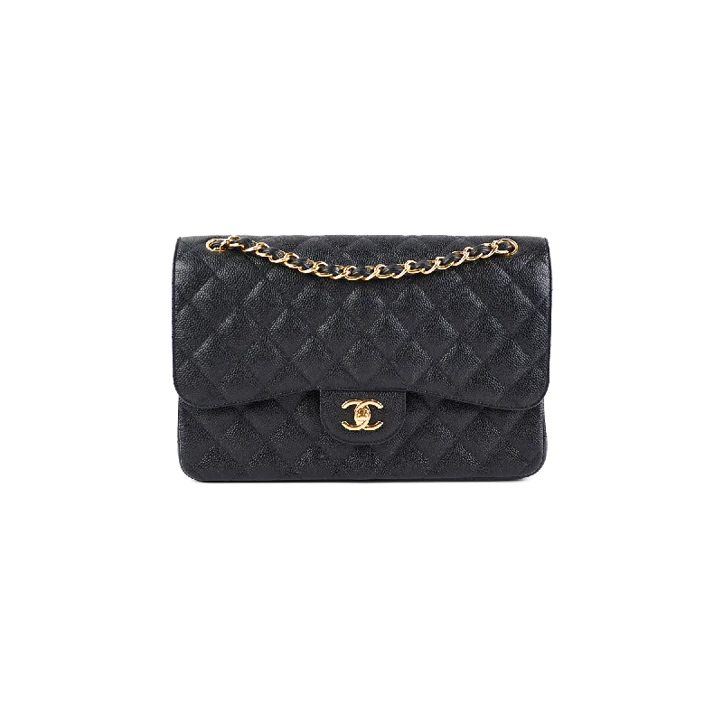 Handcrafted purple artisan handbag-Chanel Classic Jumbo Caviar Black