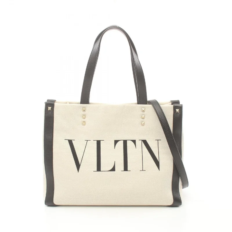 Soft tan tote bag-Valentino Garavani  ivory Canvas Leather Tote Bag (Pre-Owned)