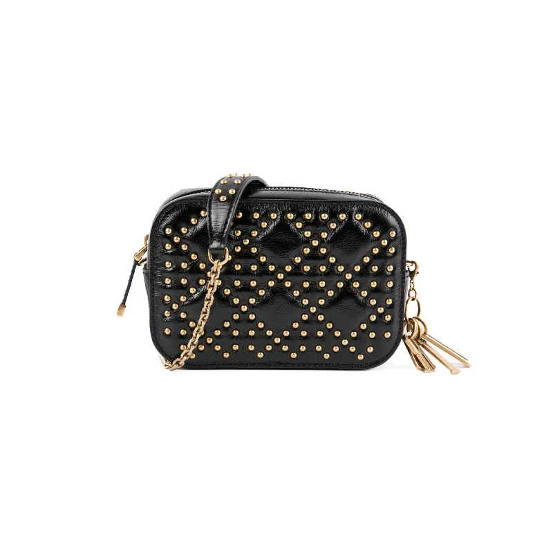 Classic crocodile leather handbag-Christian Dior Studded Mini Black Camera Bag