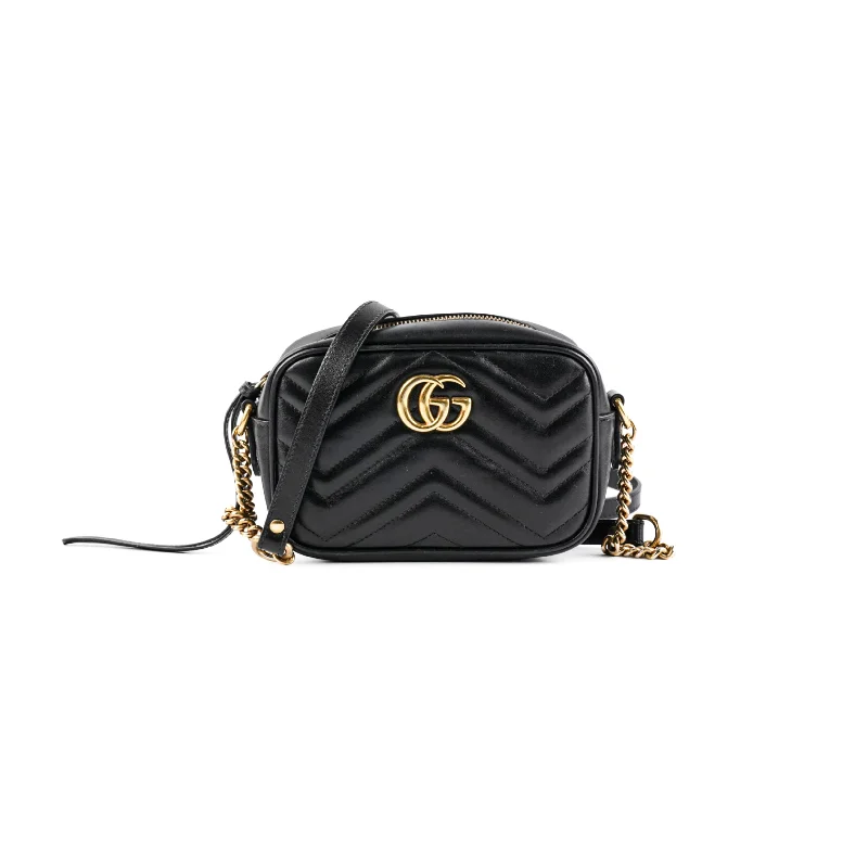 Affordable luxury handbag-ITEM 12 - Gucci Mini Marmont Black Leather Camera Crossbody Bag