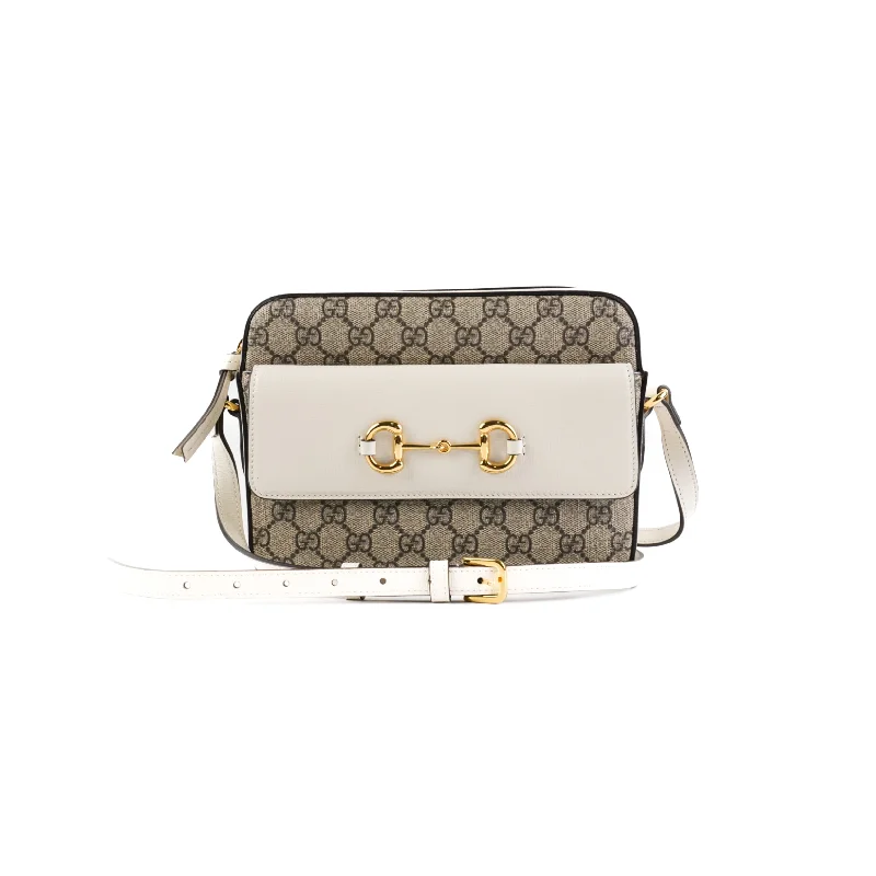 Durable red corduroy handbag-Gucci Horsebit Monogram White Crossbody Bag