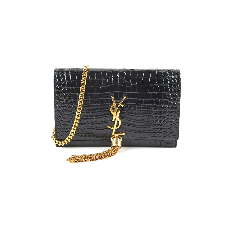 Elegant white gala handbag-Saint Laurent Kate Tassel Black Wallet On Chain WOC