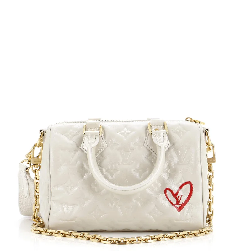 Soft tan crossbody bag-Speedy Bandouliere Bag Limited Edition Fall in Love Monogram Embossed Lambskin 22