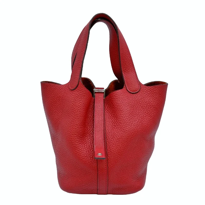 Eco-friendly blue tote bag-Hermes  Color Rouge Casaque Taurillon Clemence Leather Handbag Tote Bag (Pre-Owned)