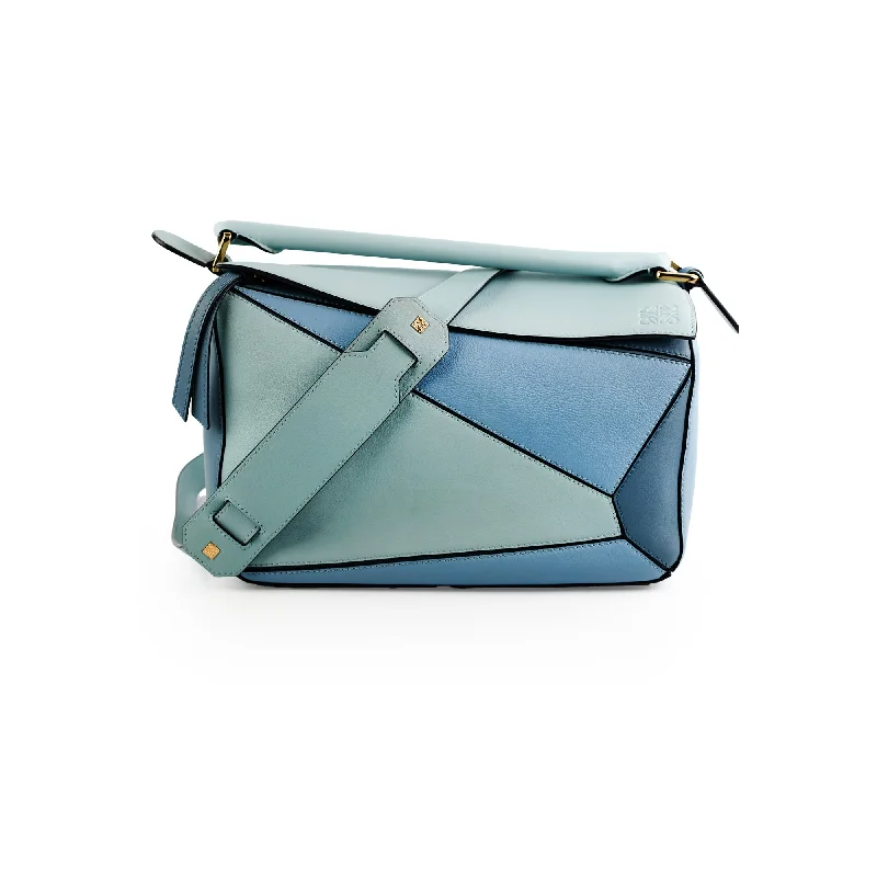 Eco-friendly tan recycled handbag-Loewe Puzzle Medium Blue