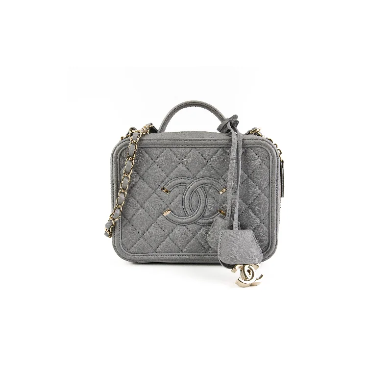 Compact white crossbody handbag-Chanel Medium Filigree Grey Caviar