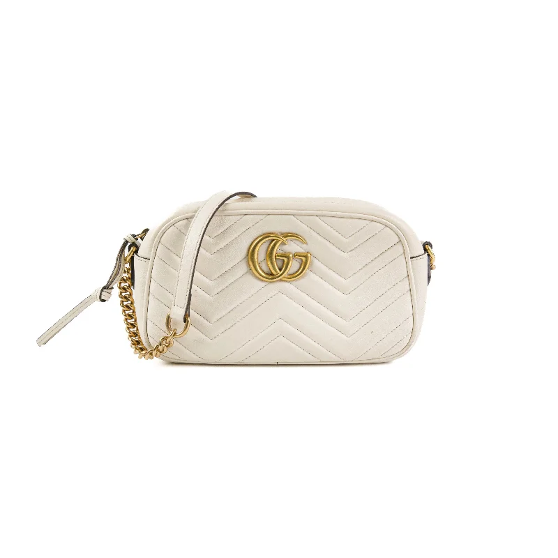 Minimalist purple tote handbag-Gucci Small Marmont White Crossbody Bag