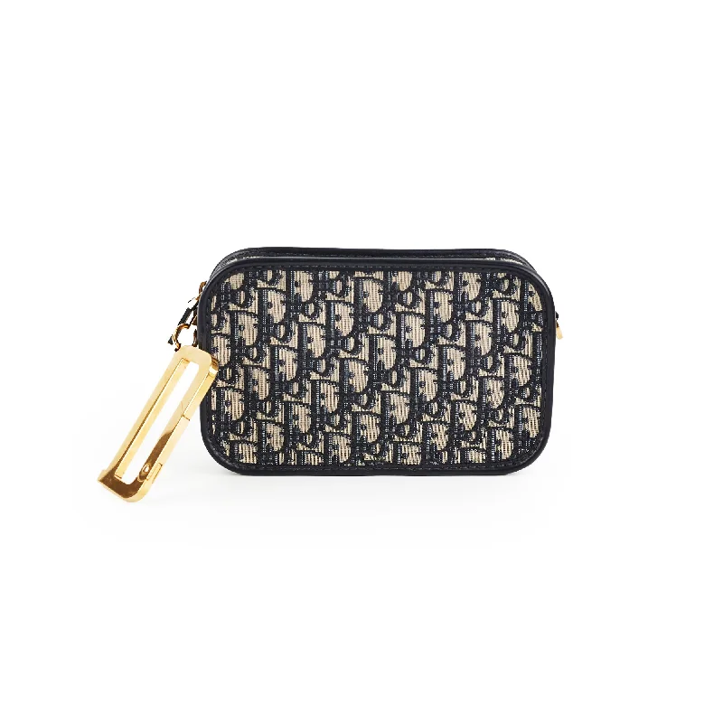 Crocodile tan luxury handbag-Christian Dior Oblique Navy Pouch