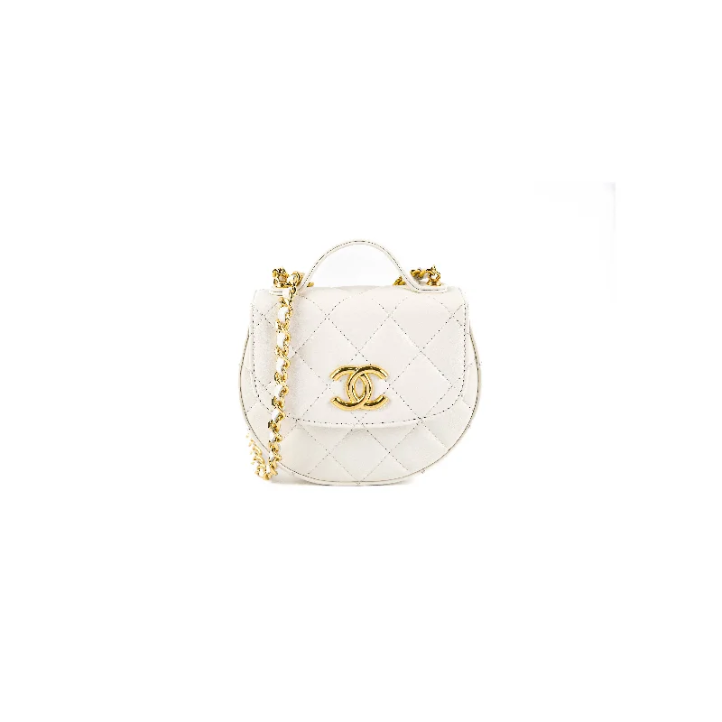 Chic metallic gold handbag-Chanel Mini Clutch with Chain White Crossbody Bag