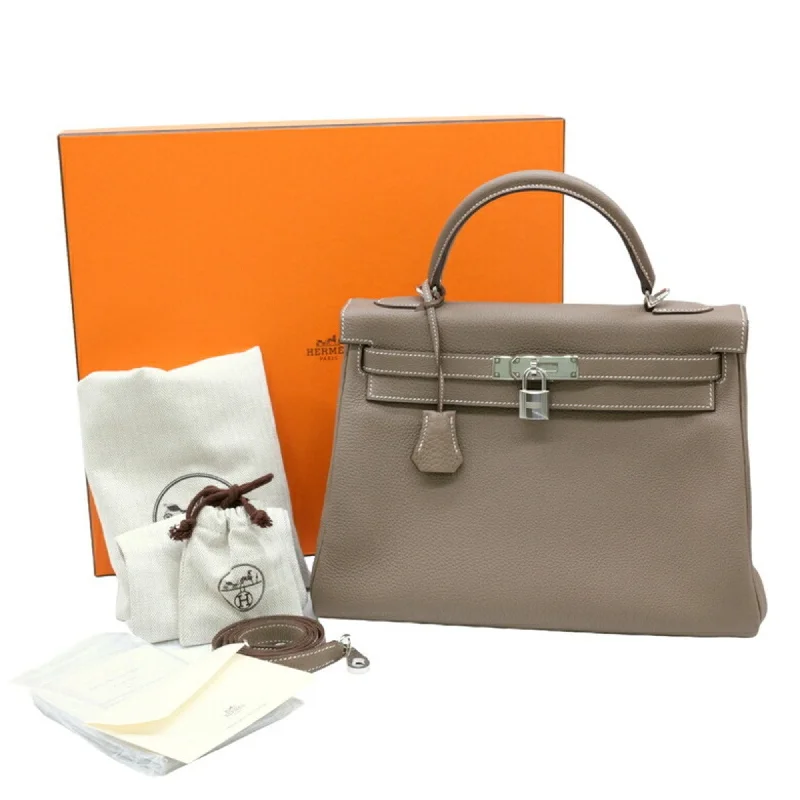 Crocodile brown tote bag-Hermes Etoupe  Taurillon Clemence Leather Handbag Tote Bag (Pre-Owned)