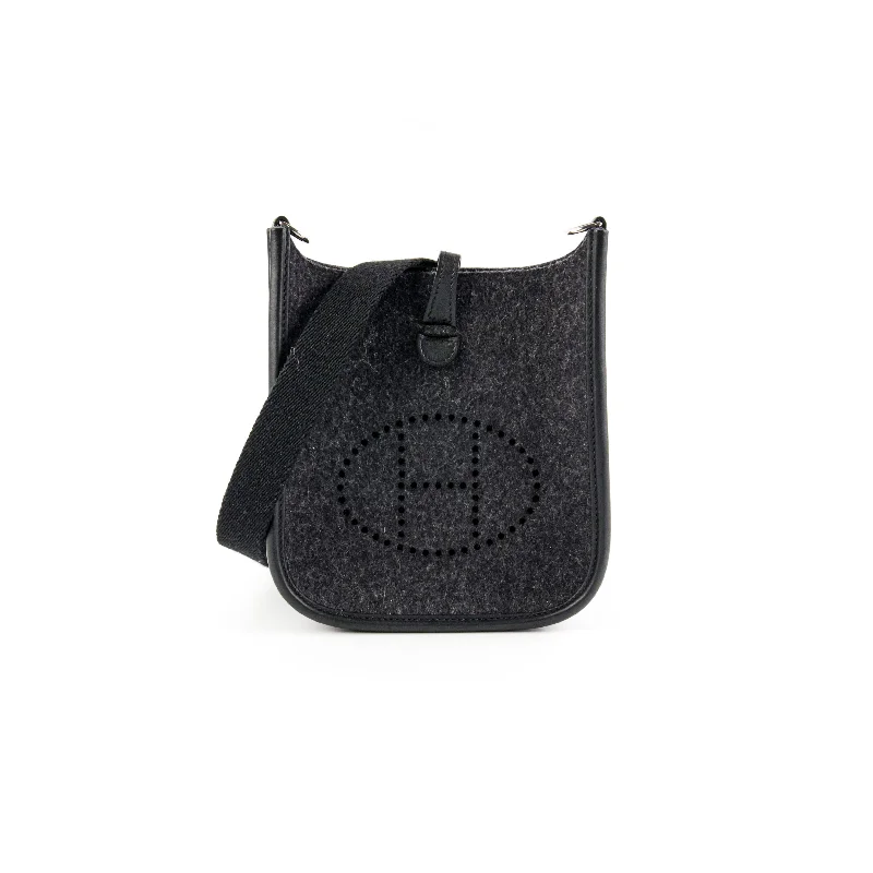 Beaded silver gala handbag-Hermes TPM Mini Evelyn 16 Wool Graphite Noir - Stamp U 2022