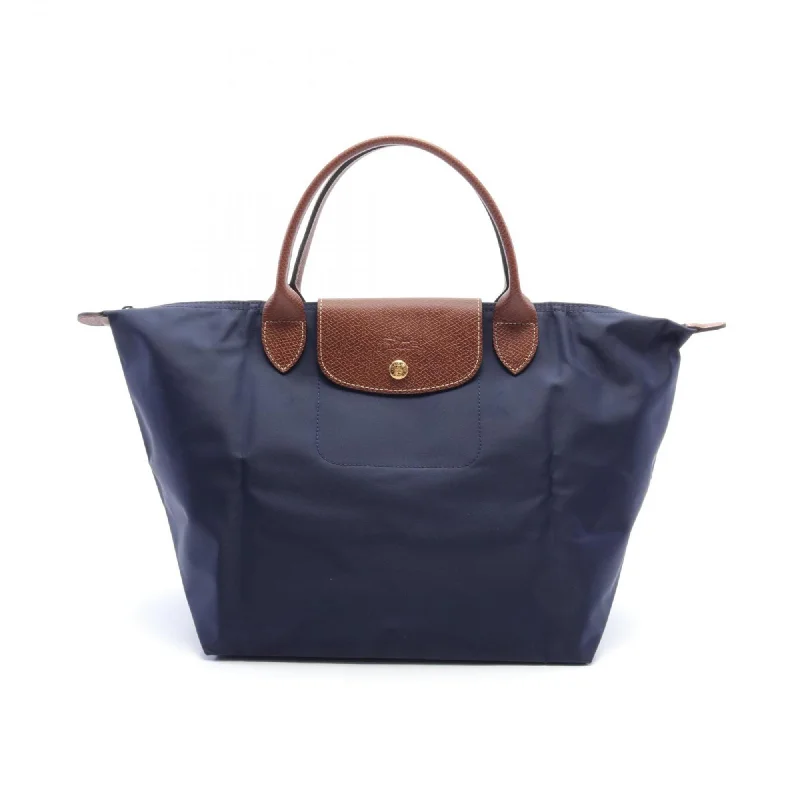 Affordable black tote bag-Longchamp  Navy Nylon Leather Tote Bag