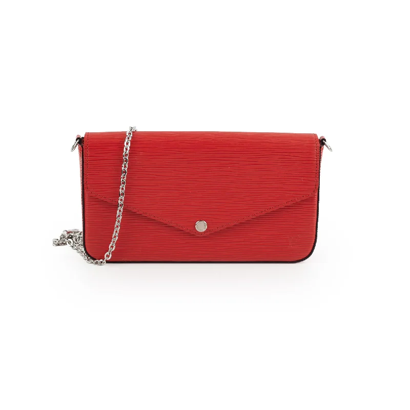 Beaded silver party handbag-Louis Vuitton Felicie Pochette Epi Red