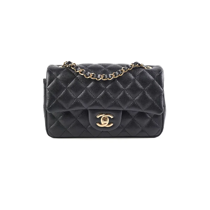 Casual red travel handbag-Chanel Mini Rectangular Lambskin Black Bag