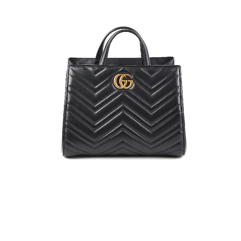 Soft red pastel handbag-Gucci GG Marmont Matelasse Top Handle Bag Black