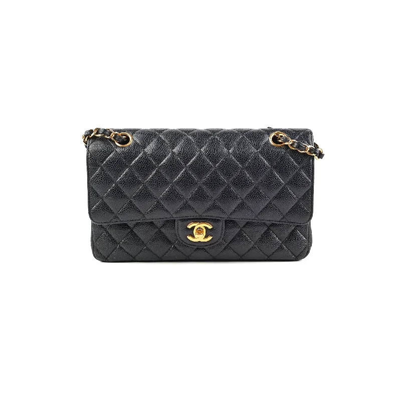 Sparkly gold evening handbag-Chanel Medium/Large Caviar Classic Double Flap Black