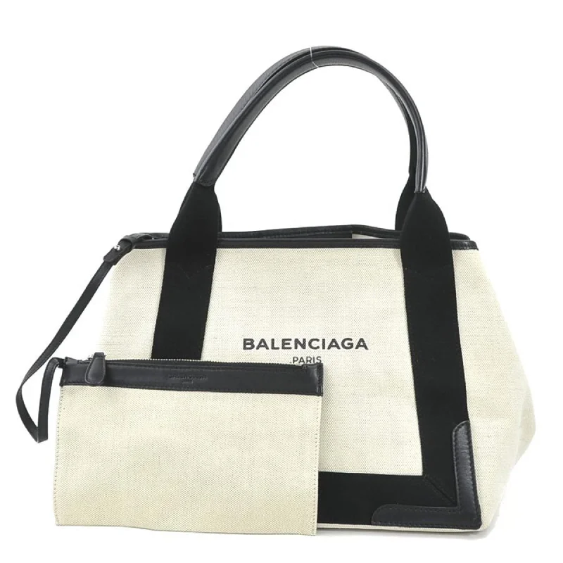 Spacious tan tote bag-Balenciaga  ivory Canvas Leather Handbag Tote Bag (Pre-Owned)