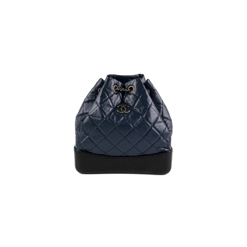 Vintage floral print handbag-Chanel Gabrielle Small Calfskin Navy Backpack