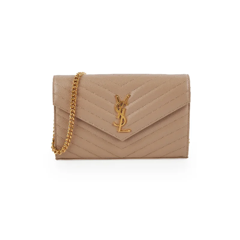 Retro white geometric handbag-Saint Laurent Classic Cassandre Chain Wallet on Chain WOC Dark Beige