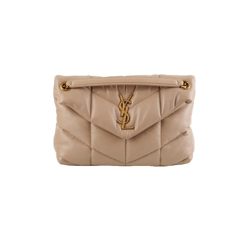 Pink satin gala handbag-Saint Laurent Small Puffer Lou Beige Shoulder Bag