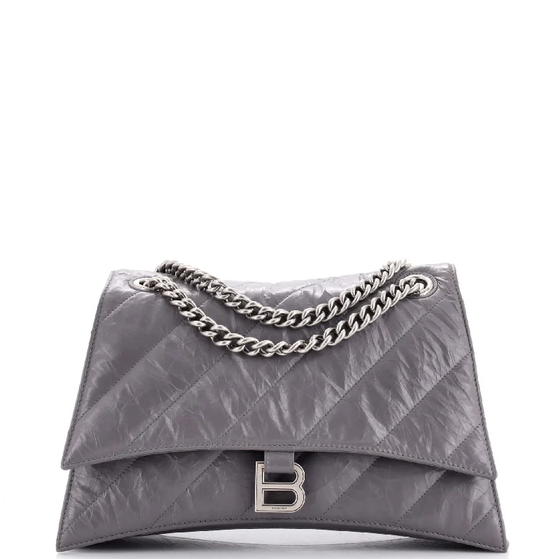 Small grey crossbody bag-Crush Chain Flap Bag Quilted Crushed Calfskin Medium