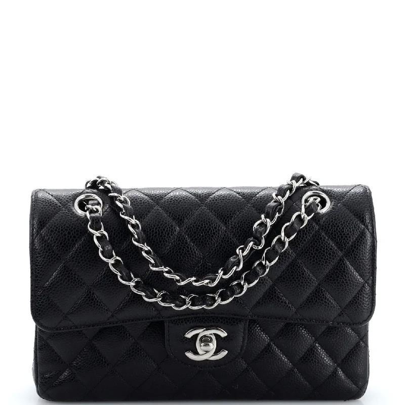 Adjustable strap crossbody bag-Classic Double Flap Bag Quilted Caviar Small