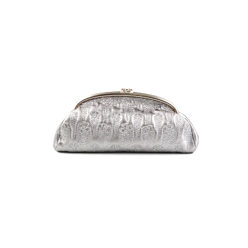 Quilted white chain handbag-ITEM 27 - Chanel Metallic Grey Clutch