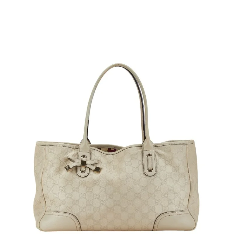 Durable beige tote bag-Gucci Guccissima ivory  Canvas Leather Shoulder Bag Tote Bag (Pre-Owned)