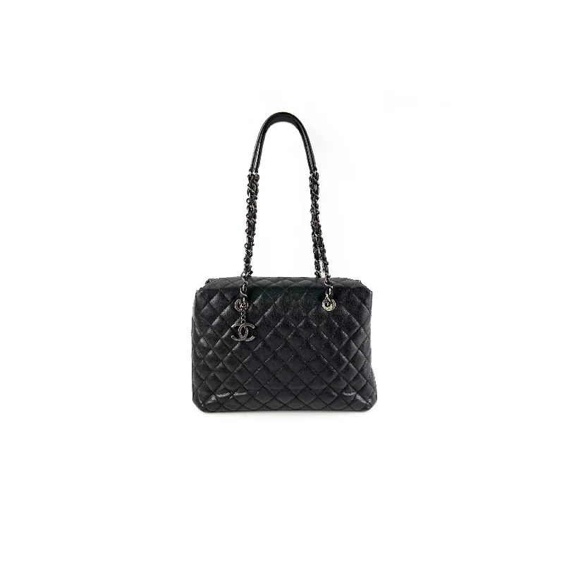 Small red party handbag-Chanel Caviar Shoulder Tote Bag Black