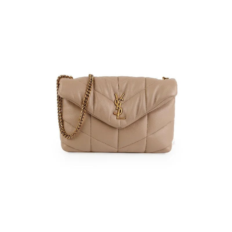 Elegant tan gala handbag-Saint Laurent Toy Puffer Beige