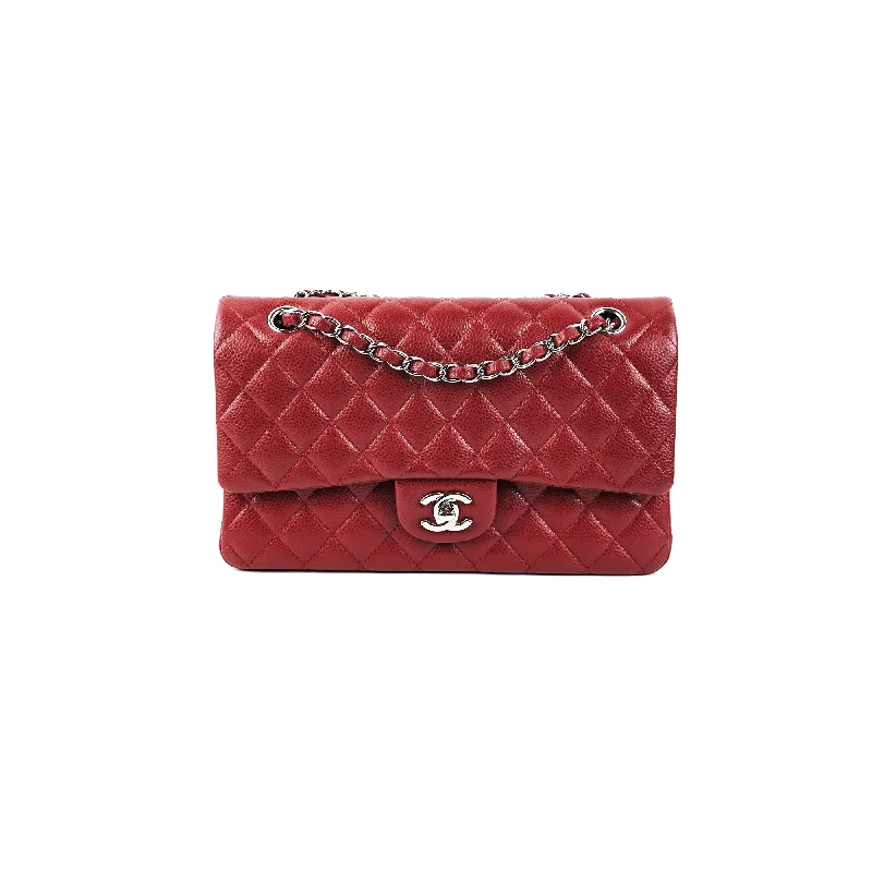 Pink satin gala handbag-Chanel Medium/Large Caviar Double Classic Flap Red