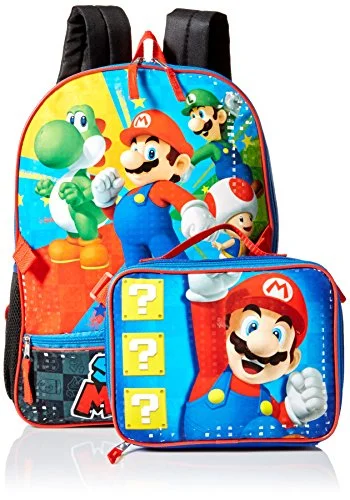 cool backpack for trendy trips -Nintendo Boys' Mario Backpack With Lunch, Blue