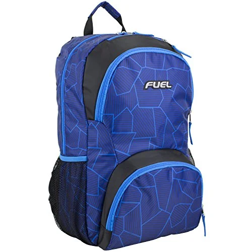 large backpack for group journeys -Fuel Valor Everyday Backpack With Interior Tech Sleeve, Black/Royal Blue Geo Print