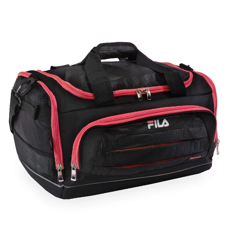 canvas duffel bags for sturdy journeys -Fila Cypress Small Sport Duffel Bag, Black/Red, One Size