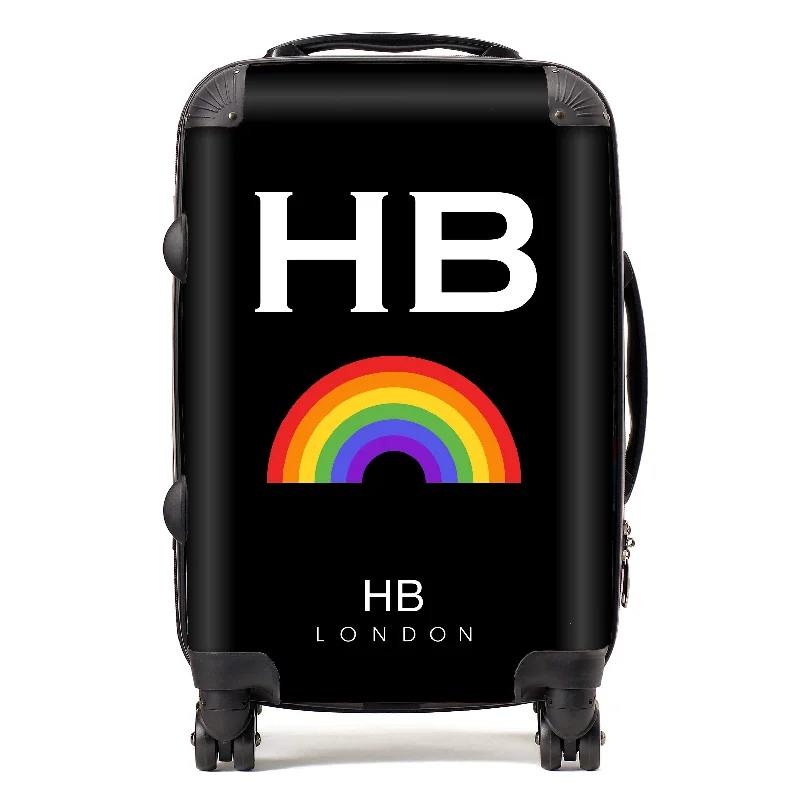 rainproof suitcase for stormy travel -Personalised Black Pride Rainbow with White Font Initial Suitcase