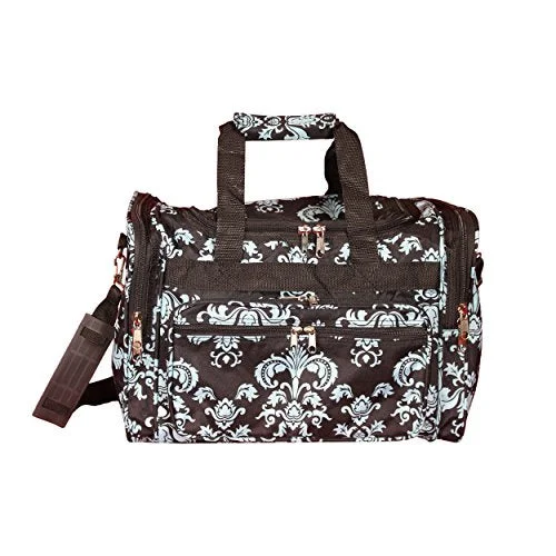 gray duffel bags for classic trips -World Traveler 16" Duffle Duffel Bag, Black Blue Damask, One Size