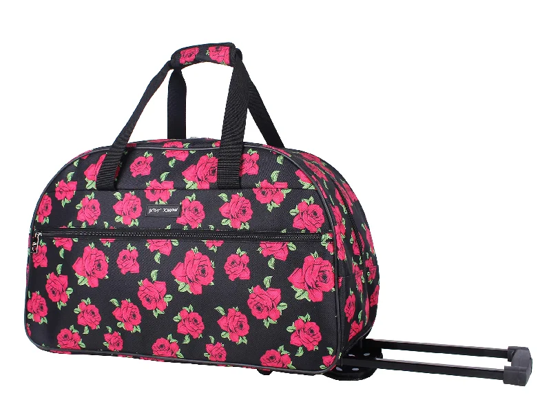 lock suitcase for secure trips -Betsey Johnson Luggage Designer Pattern Suitcase Wheeled Duffel Carry On Bag (Paris Love) (One Size, Covered Roses)