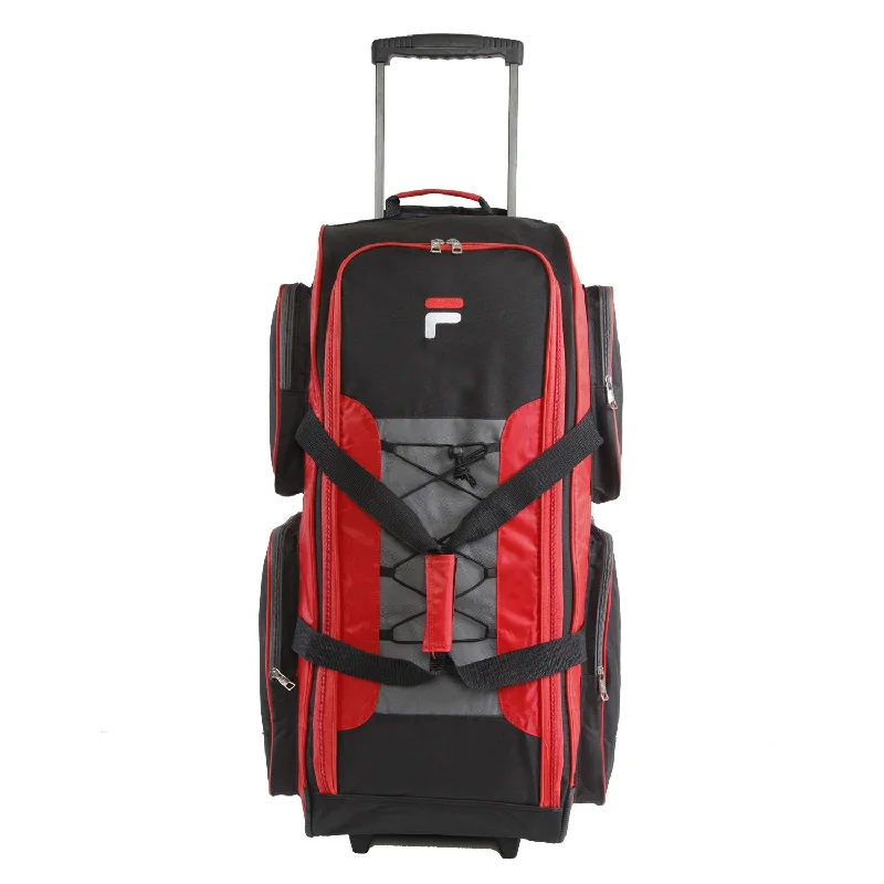 eco duffel bags for sustainable trips -Fila 32" Large Lightweight Rolling Duffel Bag, Red, One Size