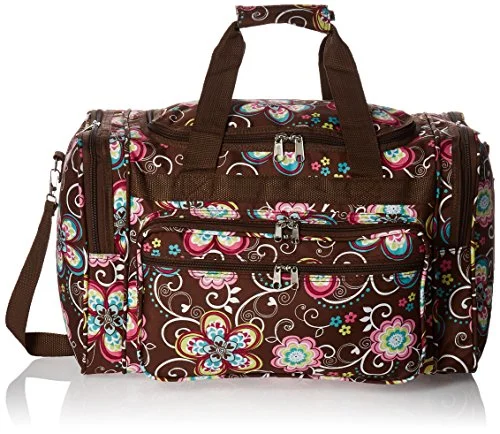 bright duffel bags for fun journeys -World Traveler Women'S Value Series 19-Inch Carry Duffel Bag, Brown Daisy, One Size