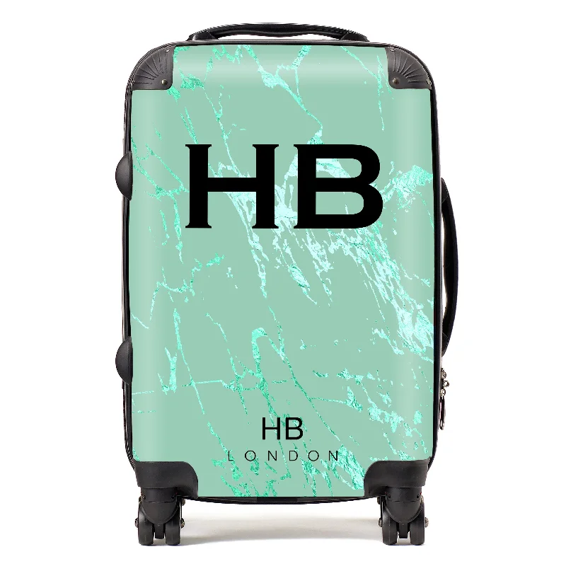 solo suitcase for lone explorers -Personalised Mint Foil Marble Initial Suitcase