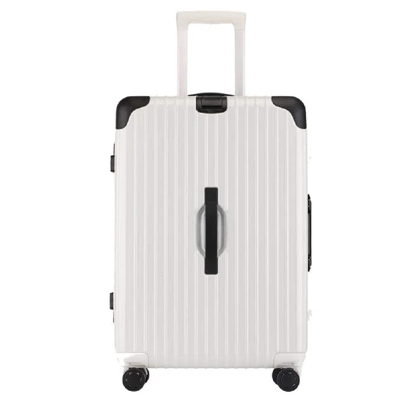 safe suitcase for locked trips -Suitcase, Aluminum Frame Trolley Case, Universal Wheel Luggage Code Suitcase High-Grade Aluminum Frame, White, 24 inch