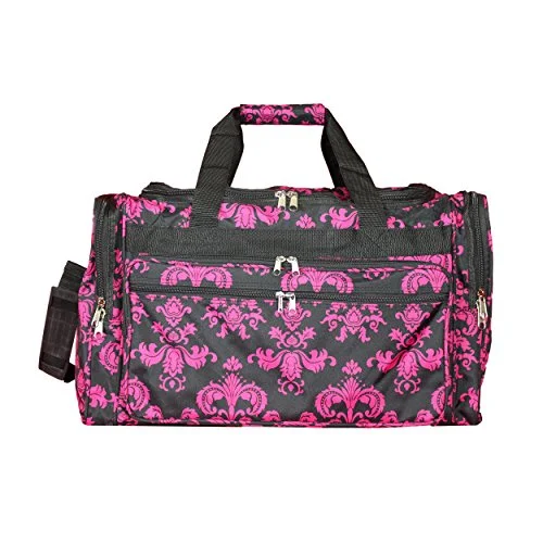 durable duffel bags for frequent trips -World Traveler 22" Duffle Duffel Bag, Black Pink Damask, One Size