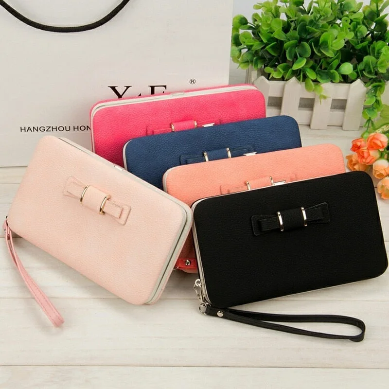 Foldable beige purses & wallets-2019 Women Wallets Purses Wallet Brand Credit Card Holder Clutch Coin Purse Cellphone Pocket