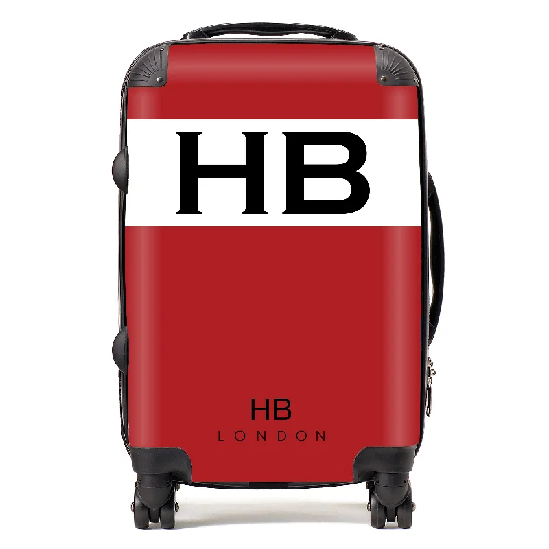 pack-down suitcase for small homes -Personalised Red and White with Black Font Initial Suitcase