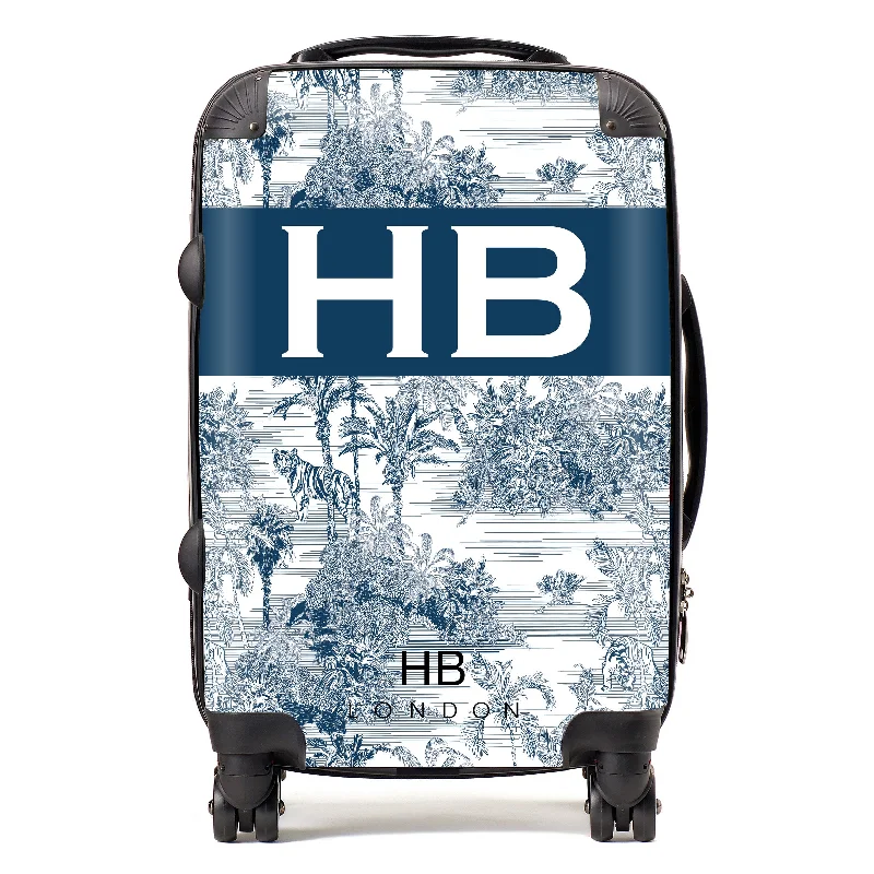 plush suitcase for luxury vacations -Personalised Navy Tiger Toile with Original Font Initial Suitcase