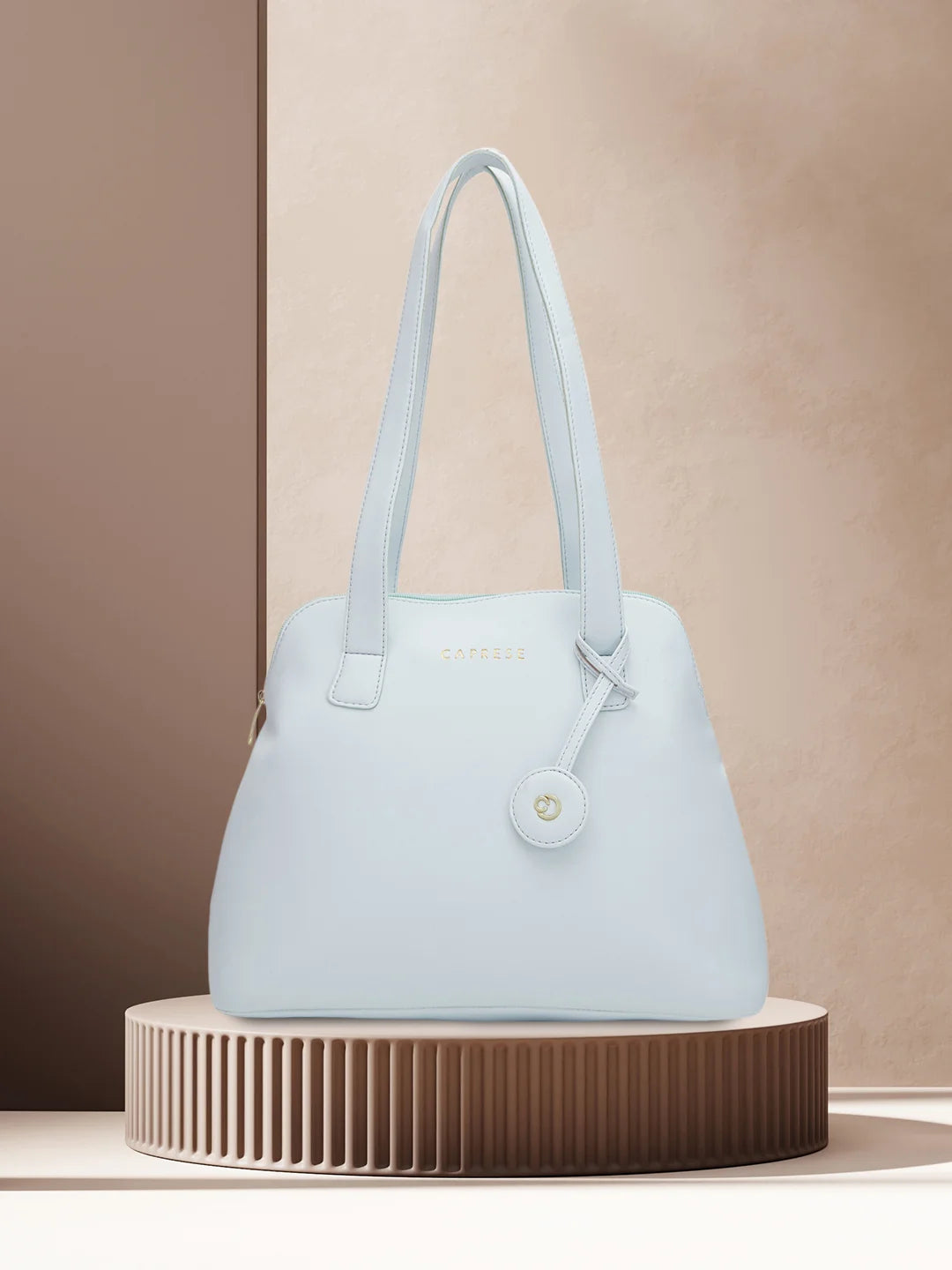 Spacious white crossbody bag-Caprese Jensen Small Satchel Solid Faux Leather For Women Powder Blue